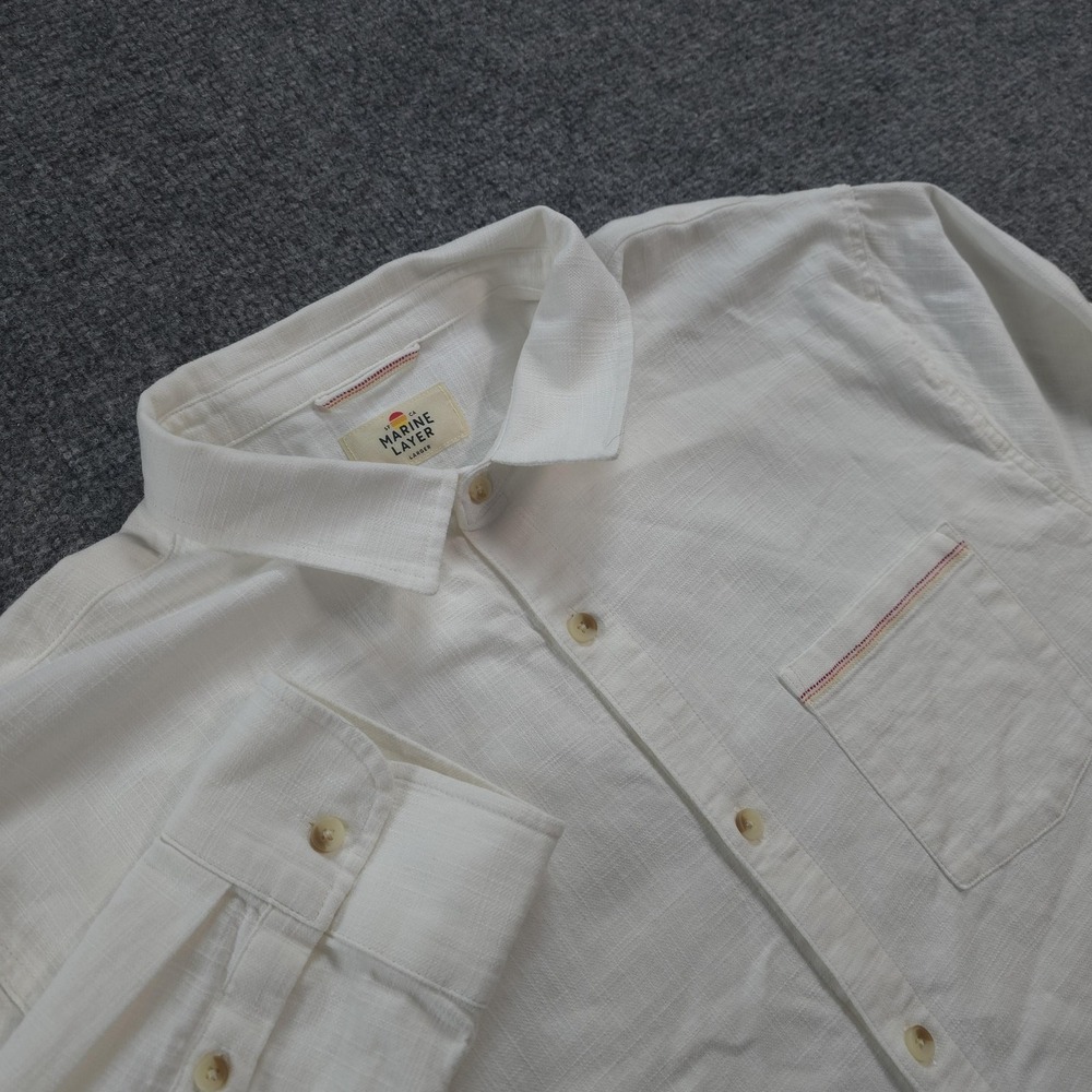 Marine Layer Shirt Mens XL White Stretch Selvage Long Sleeve Casual Preppy